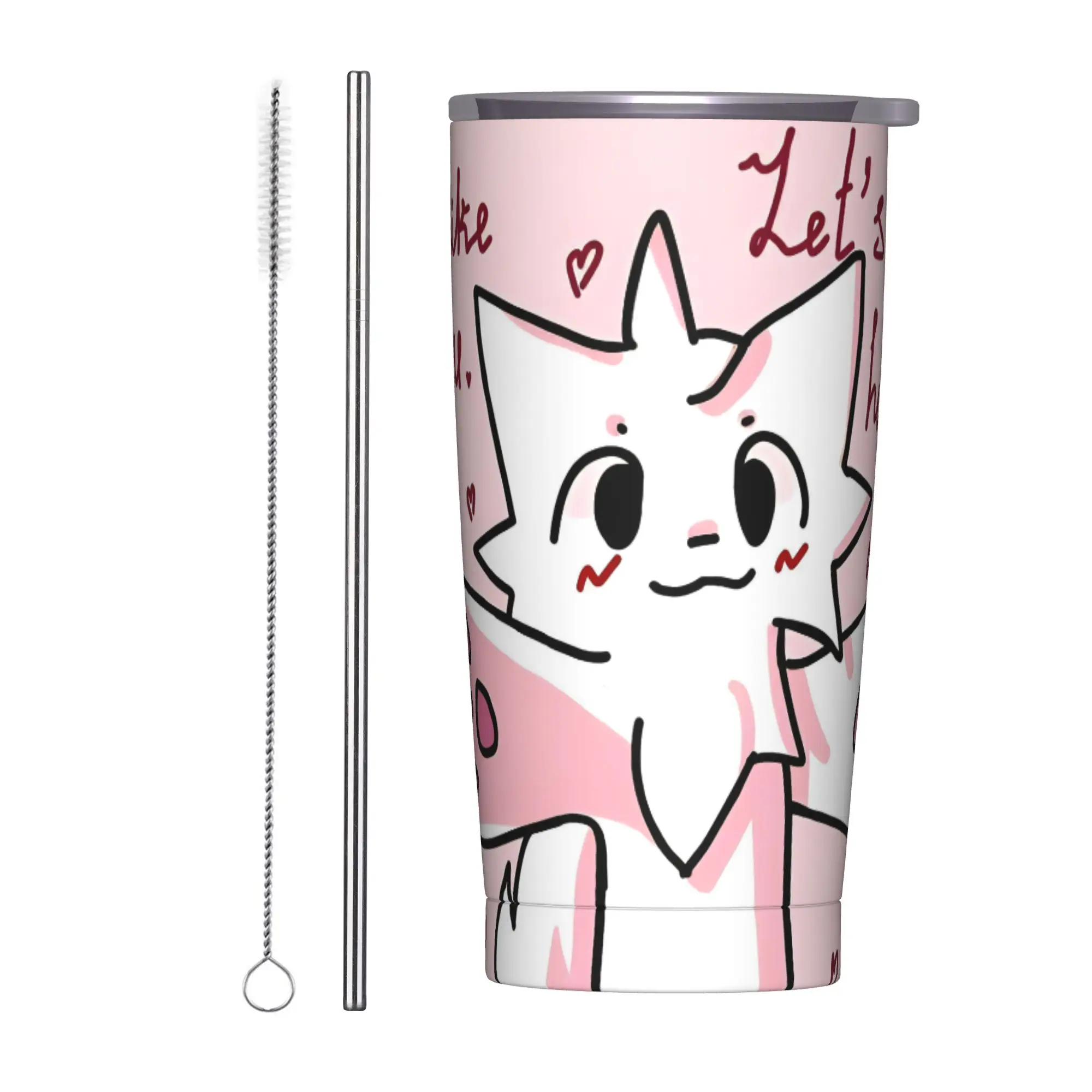 Boykissers Silly Cat Insulated Tumbler with Straws Lid Cartoon Vacuum Thermal Mug Outdoor Portable Hot Cold Drink Cup, 20oz