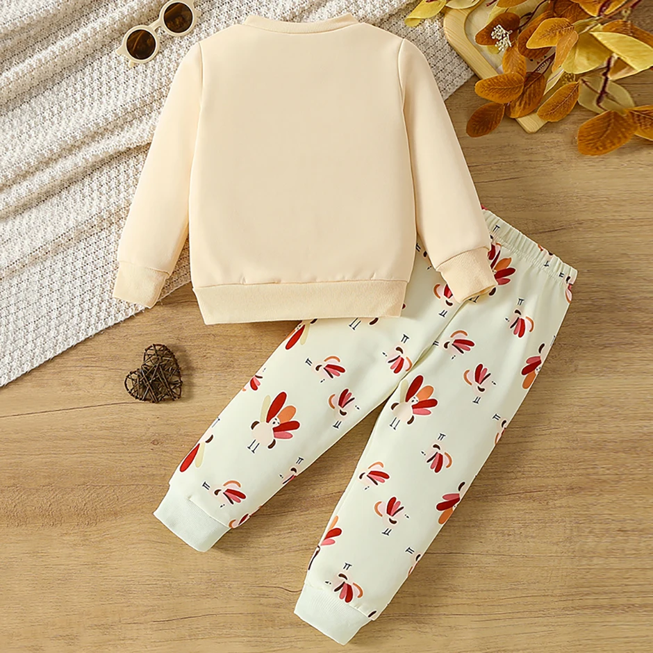 2-teiliges Herbst- und Winter-Kinder-Halloween-Set mit niedlichem Print-Sweatshirt und Hose für Jungen und Mädchen, Thanksgiving-Mode-Set – Detail 4