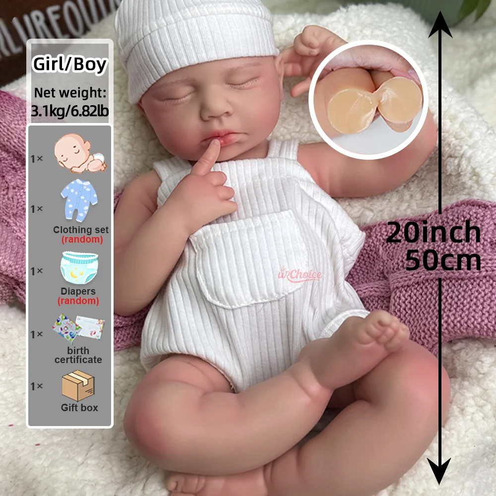 ¡Gran oferta! Muñeca Reborn de silicona de 20 pulgadas, hecha a mano, realista, lavable. Regalos para creaciones artísticas y regalos de Pascua.