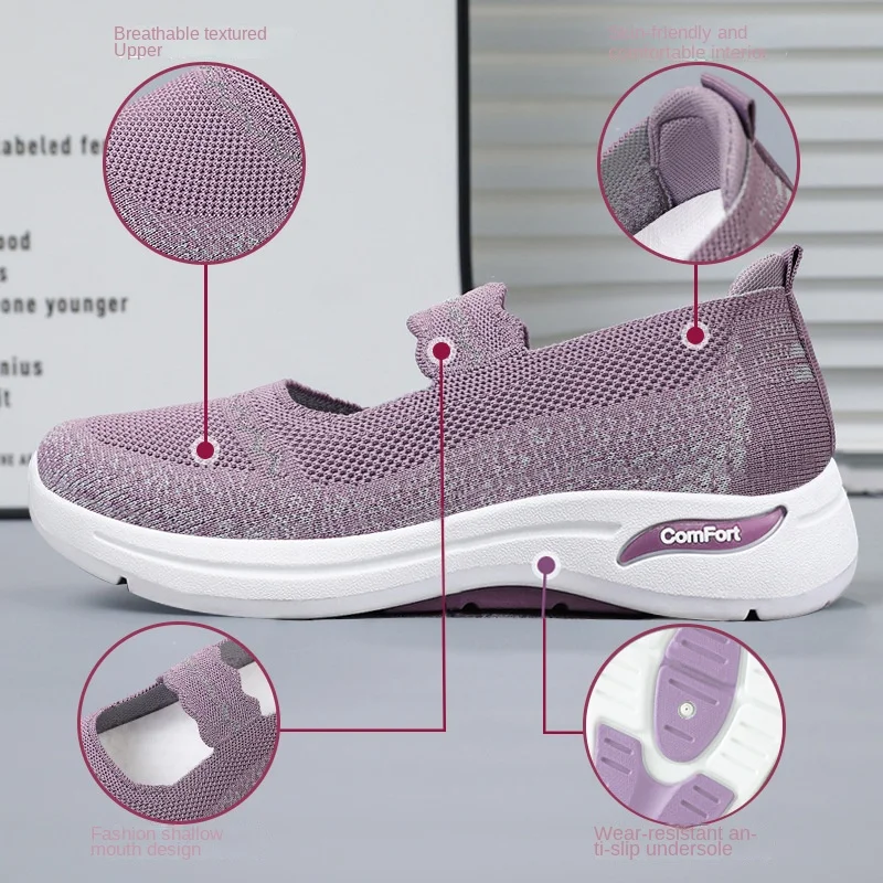 2024 Summer New Season Knitted Mesh Casual Women's ShoesComfortable And Lightweight Shoes Anti Slip Soft Soled Mother's Sports S