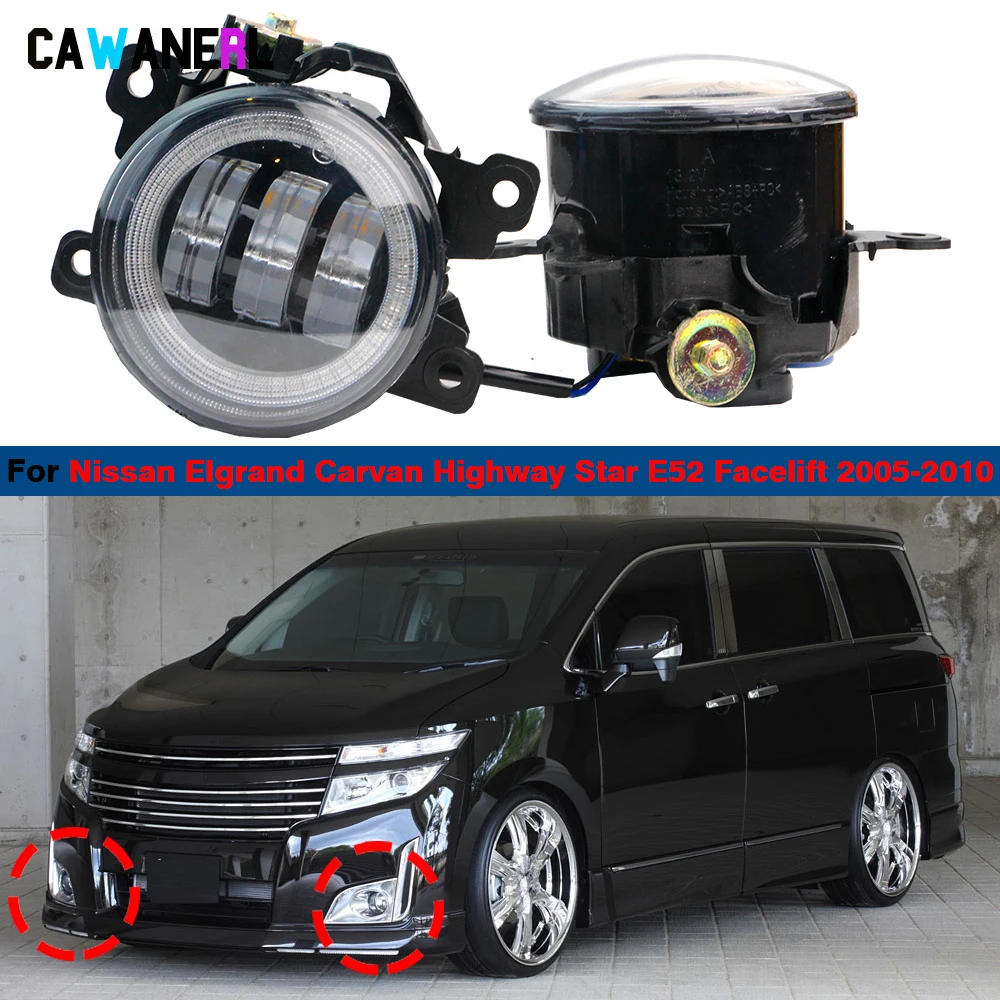 2 Pieces 30W Car LED Fog Light Angel Eye DRL Daylight H11 For Nissan Elgrand Carvan Highway Star E52 Facelift 2005-2010