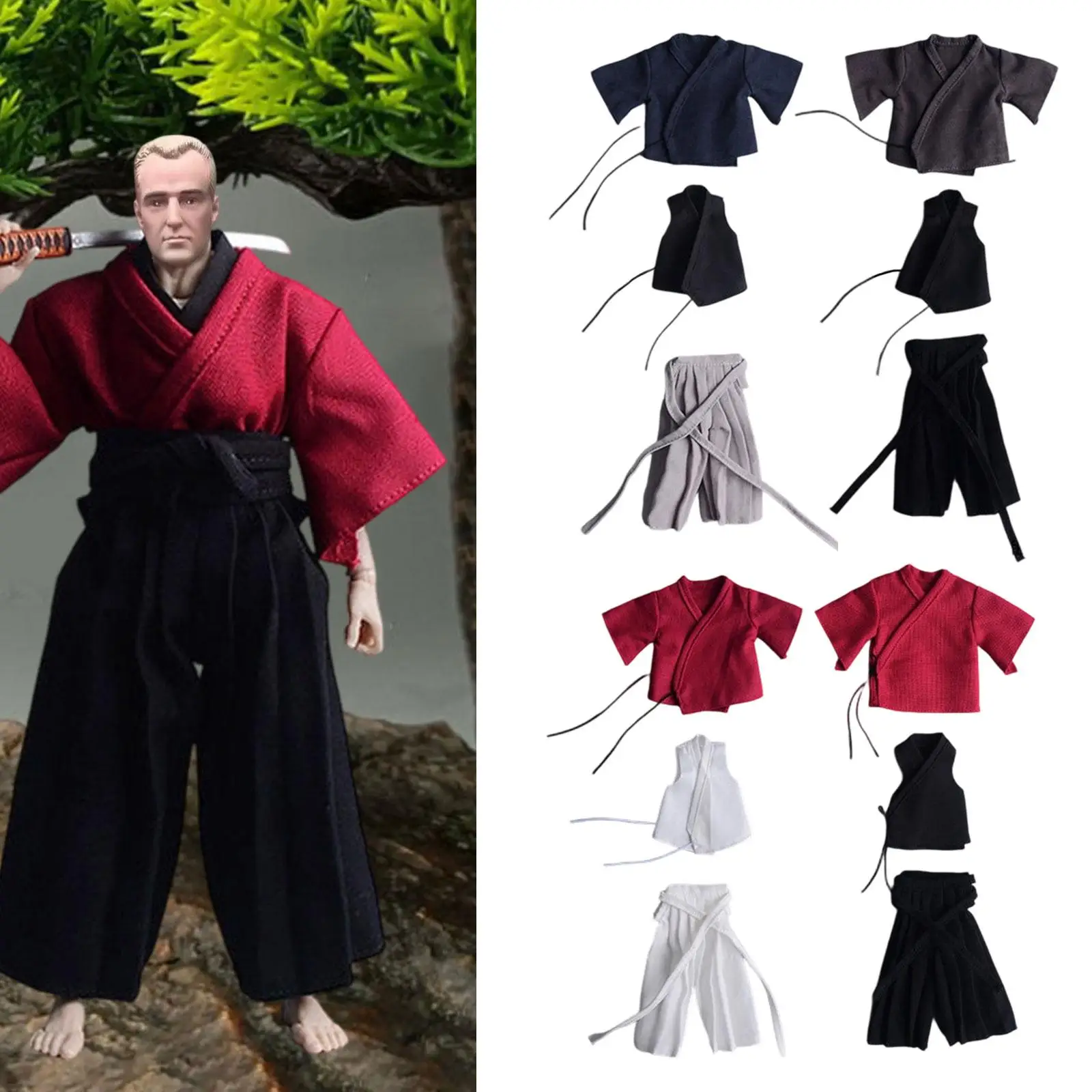 Mini Figure Long Sleeve Outfit Traditional Samurai Uniform 1/12 Action Figure Robes Dress Up Clothes for Modeling Dolls