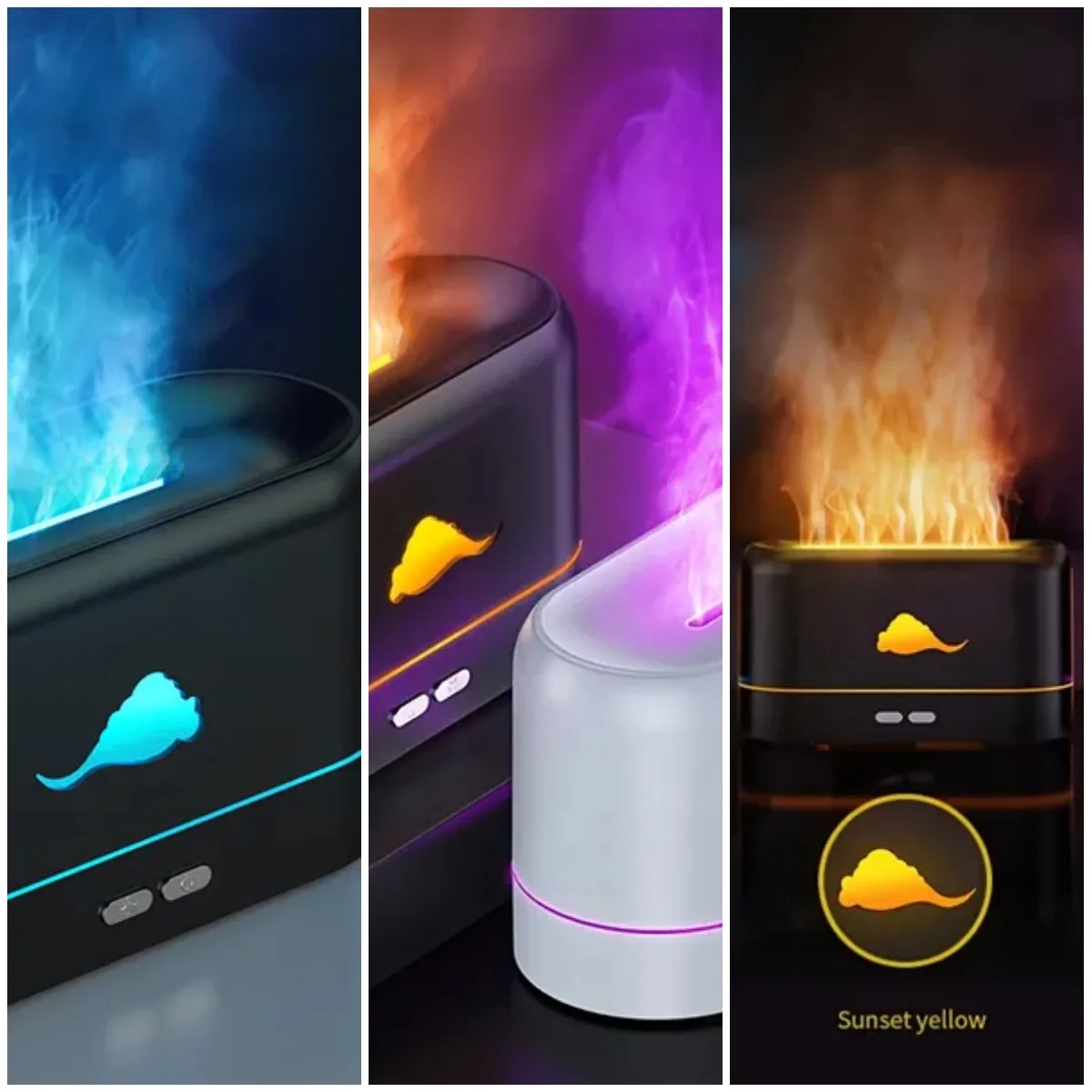 

1pc Flame Air Diffuser, Portable Aroma Diffuser for Home & Office, Essential Oil Humidifier with Auto-Off Protection (Black