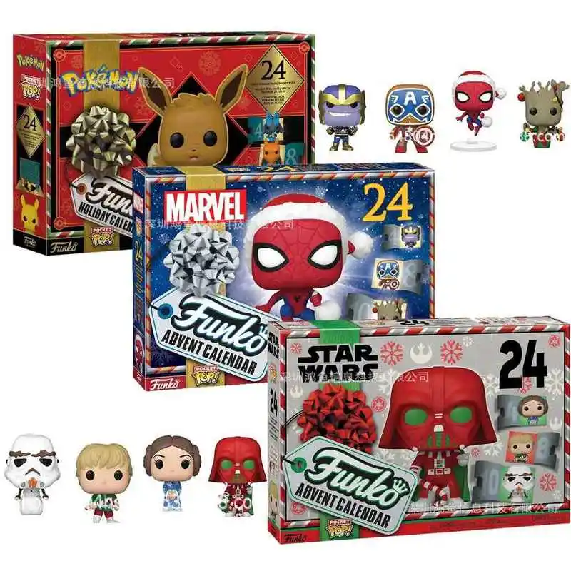 Marveled Advent Calendar Spider-Man Action Figures Random Box Model Doll Funkoed Children Christmas Gifts