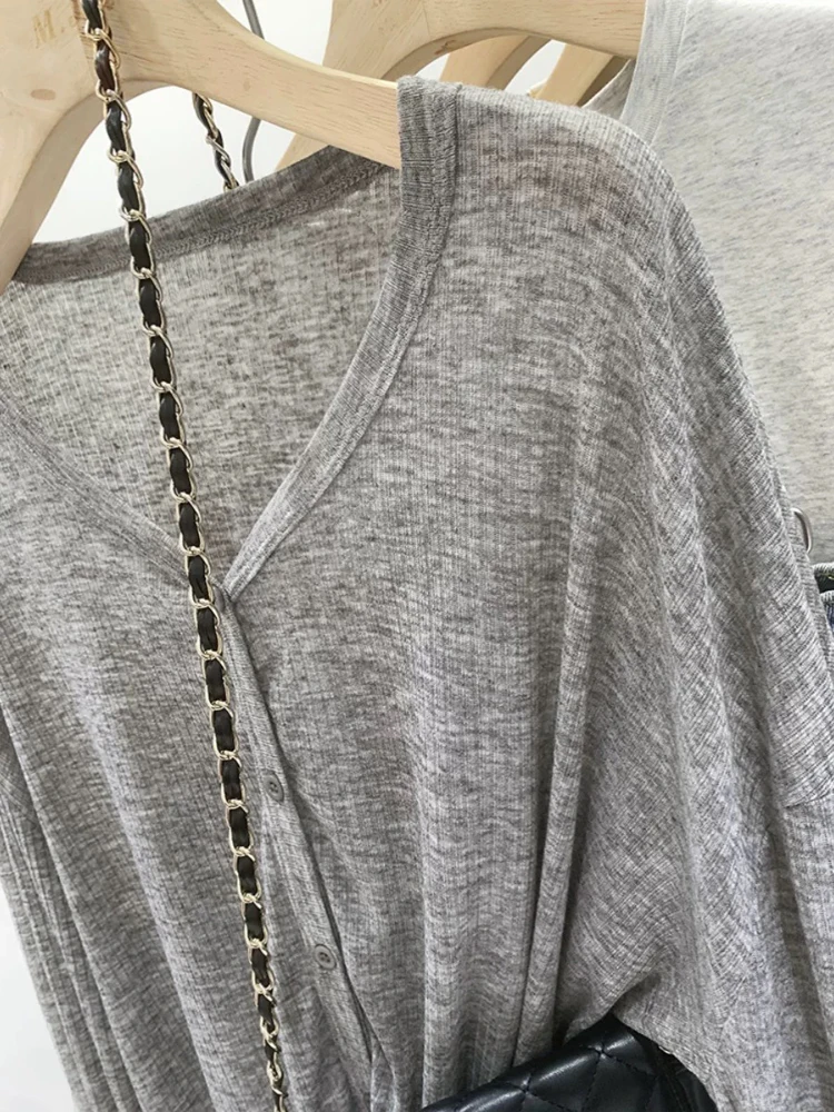 Damen-Strickjacke mit V-Ausschnitt und langen Ärmeln, Sonnenschutz, leichte Strickwaren, Frühling, Sommer, lässige Strandmode, Top, Strickjacke – Detail 15