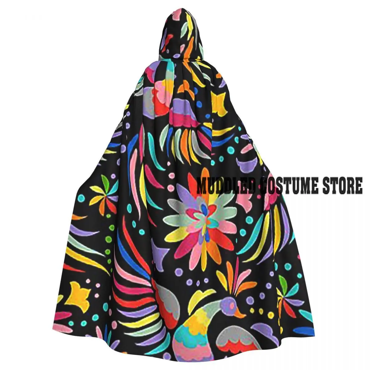 

Mexican Embroidery Seamless Pattern Long Hooded Cloak Witch Medieval Costume Cosplay Cape HalloweenVampire Adult Unisex