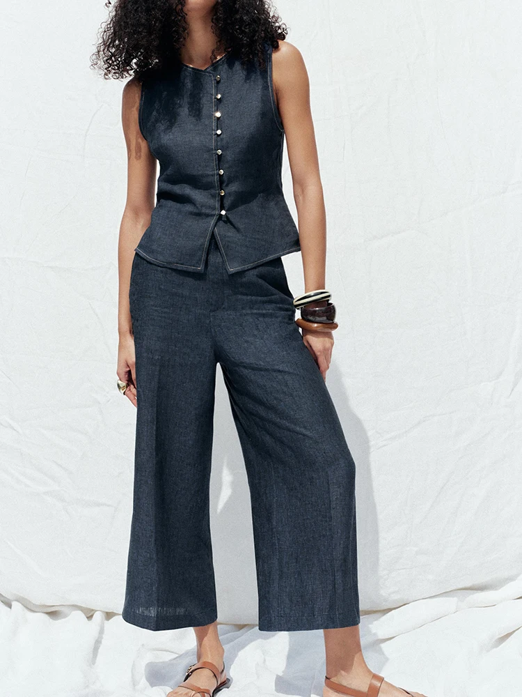 

Костюм женский Ele: двубортный жилет и длинные брюки, летняя новинка 2025 года