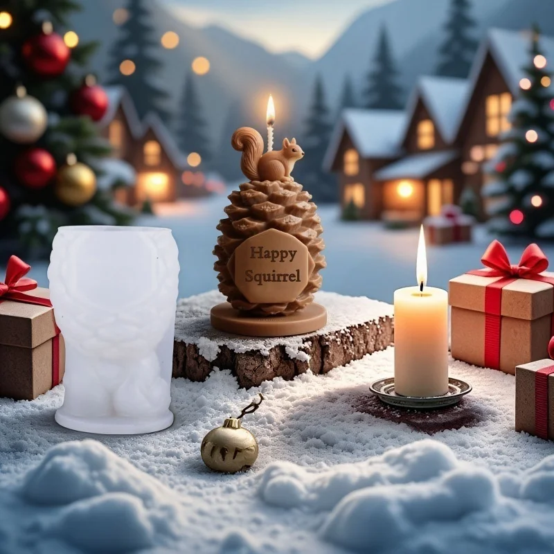 Christmas 3D Silicone Mold DIY Pinecone Gift Box For Handmade Aromatherapy Candle Xmas Festival Atmosphere Craft Decor
