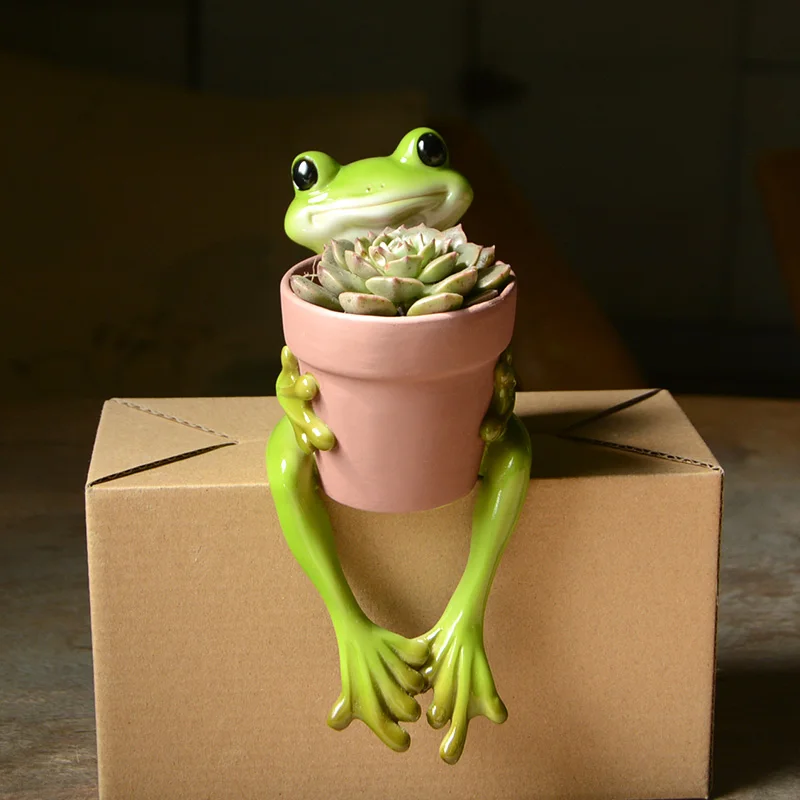 Cute Frog Flower Pot Planter Hydroponic Vase Mini Succulent Flowerpot Bonsai Cactus Ornament Home Garden Supplies Decoration