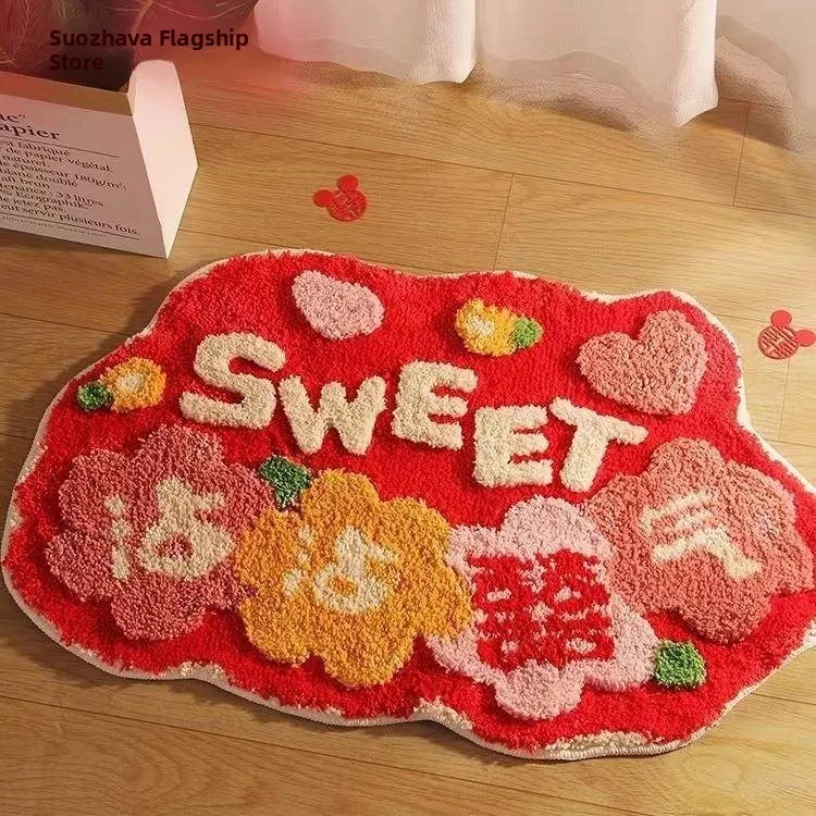 

Wedding Celebration Red Carpet Bedroom Bathroom Door Mat Couple Name Bedside Blanket Festive Design Home Textile Rug