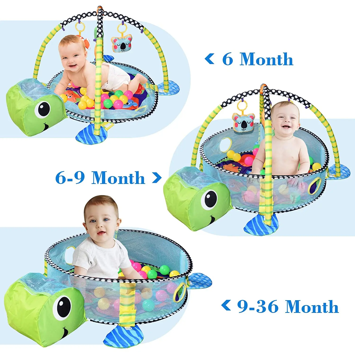 3-in-1 Baby Play Mat Gym Activity Tent Toy Infant Crawling Play Blanket Turtle Design Ocean Ball Pool for Kids Toys Ideal Gift