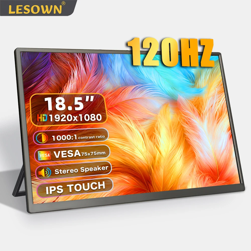 LESOWN Large Portable Monitor 18.5 inch 120Hz 1920x1080 USB-C IPS Touch Computer Gaming Display for PC PS4/PS5 Xbox with Speaker