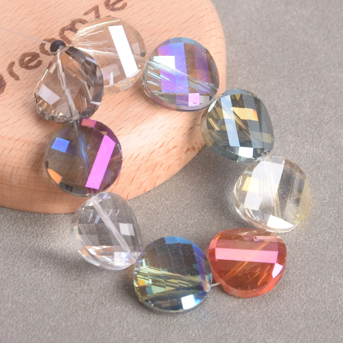 

10PCS 18mm Twisted Flat Round Colorful Plated Faceted Cut Crystal Glass Loose Beads For Jewelry Making DIY Crafts Findings