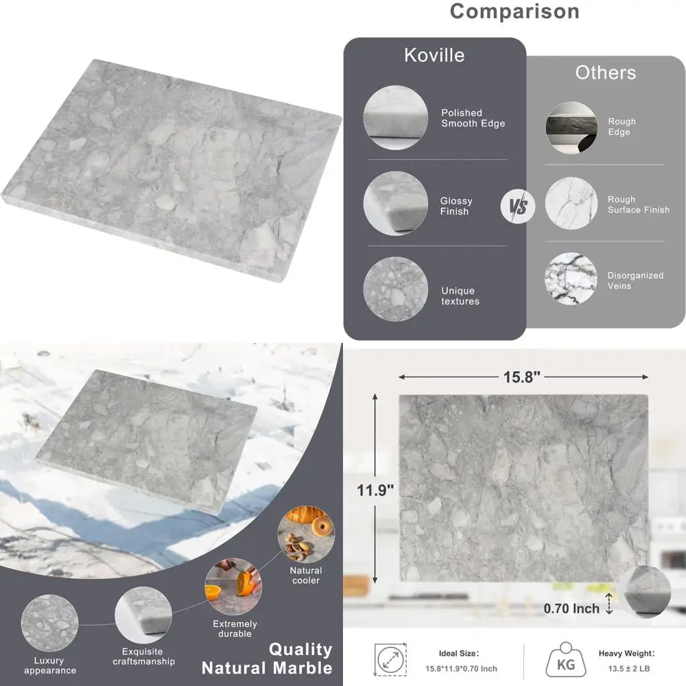 

Rectangular Natural Marble Cutting Board 16x12 - Kitchen Pastry Cheese Board Countertop Use