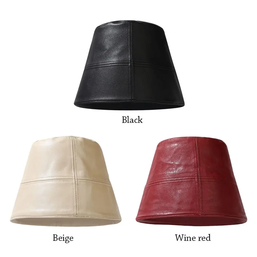 Outdoor Leather Bucket Hat Warm Soft Fisherman Cap Winter Panama Hat for Men Women image 5