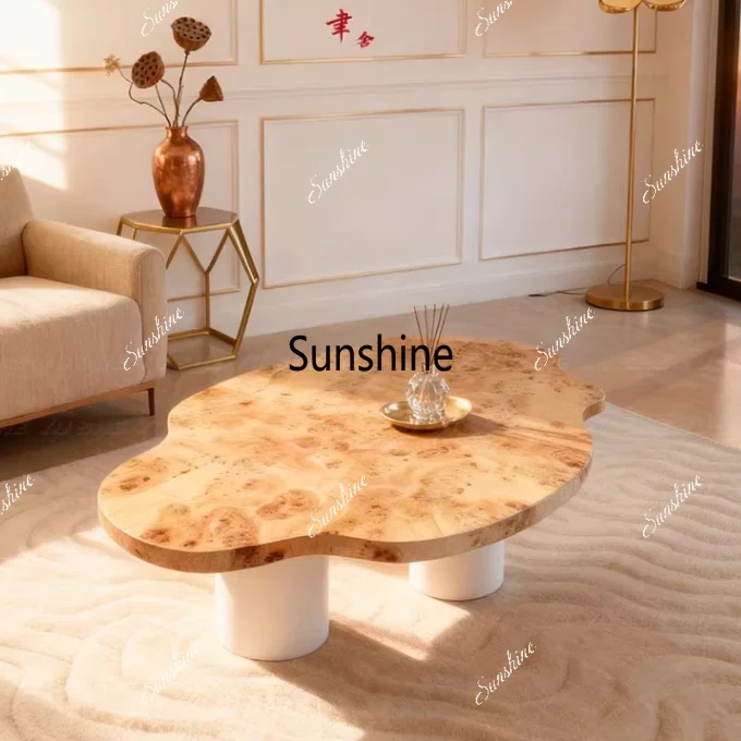 Vintage Style Burl Leather Patterned Tea Table for Home Living Room Vintage Tea Brewing Table