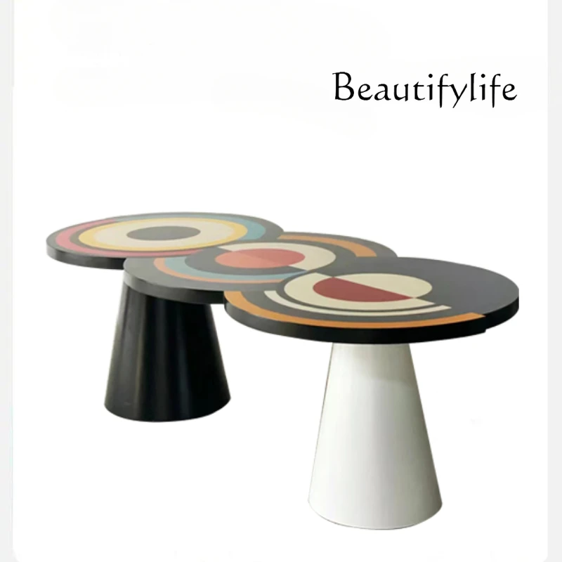 Home Living Room Modern Minimalist Art Design Black, Colors round Handle Heart Dining Table Small Apartment