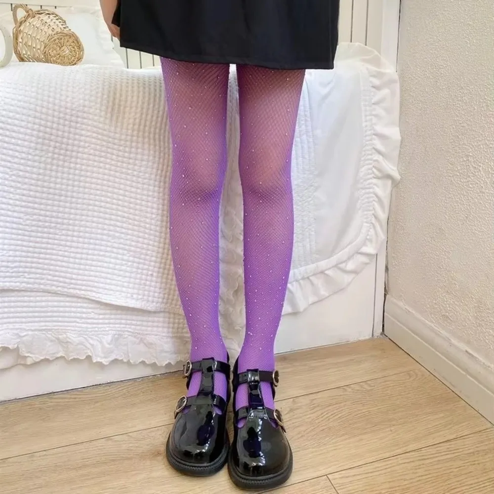 Stretchy Fabric Rhinestone Fishnet Stockings Hollow Lace Design Shining Diamond Texture Glitter Mesh Pantyhose