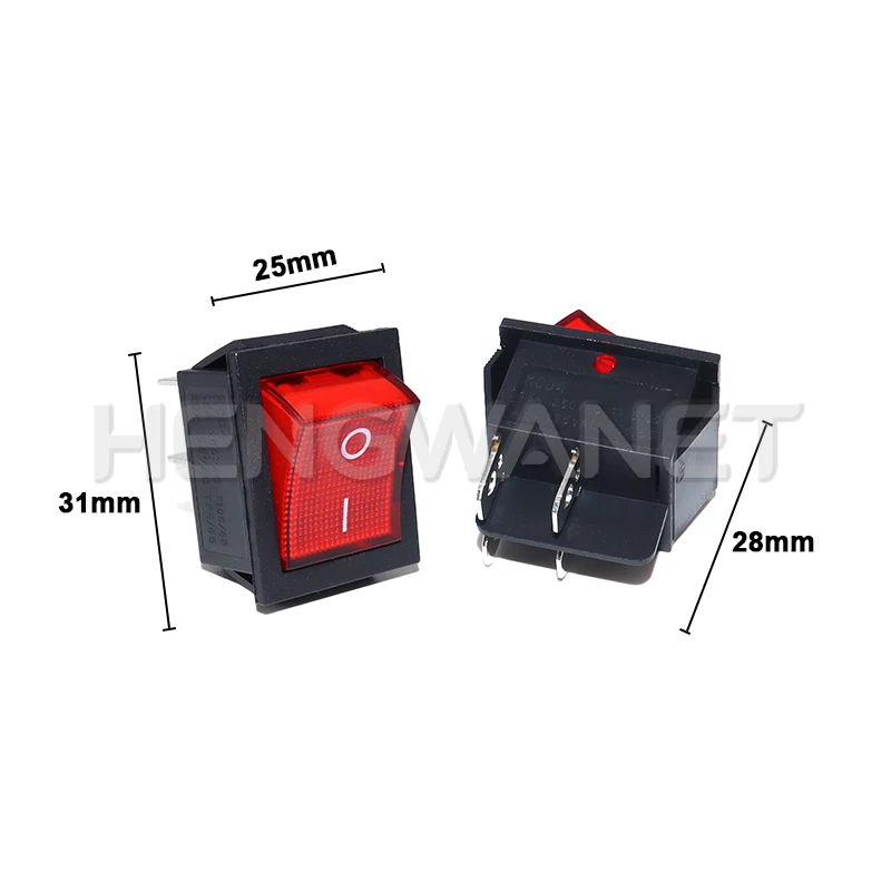 5Pcs Latching Rocker Switch Power switch I/O 4 Pins with Light 16A 250VAC 20A 125VAC KCD4