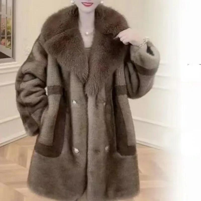 2023 New Western Jacket Casual Warm Coat Heavy Large Fur Collar Slim French Women\'s Trendy Comfortable Loose Fur Midi Jacket