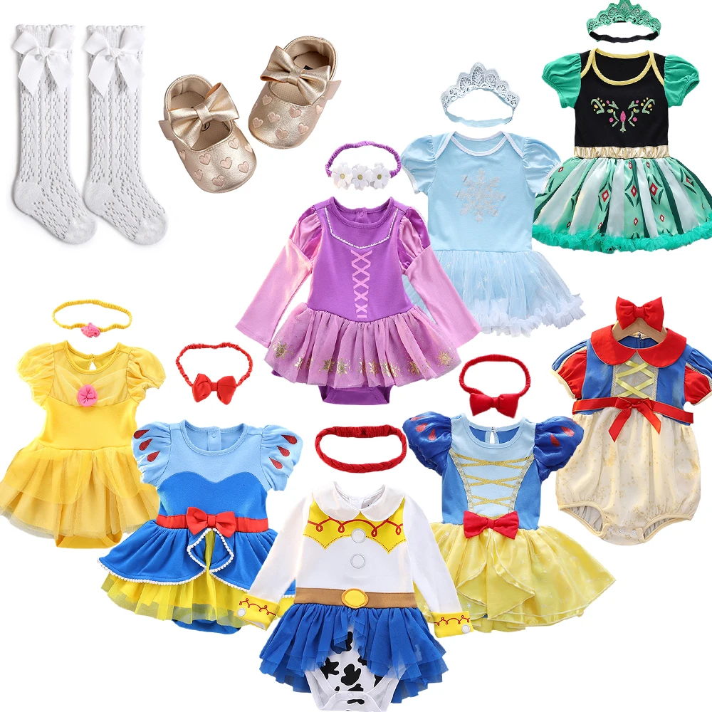 Disfraz de princesa de fantasía para niñas, Pelele de Halloween para niños pequeños, Elsa, Anna, Bella, Blancanieves, vestido de tutú infantil de primer y segundo cumpleaños