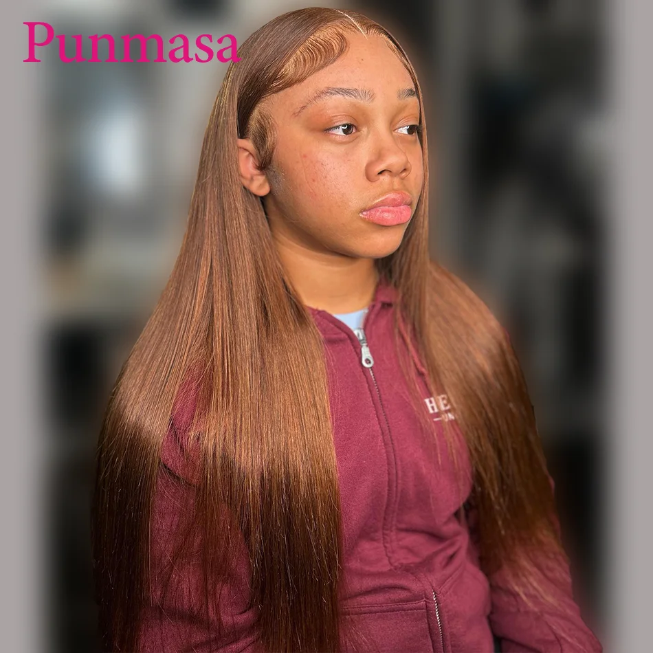 Bone Straight Ginger Brown Colored 13x6 Lace Frontal Wigs 5x5/13x4 Transaprent Lace Wig PrePlucked 200% Density 34 Inches