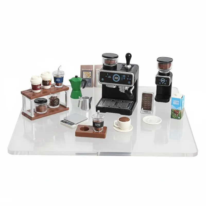 1:12 Dollhouse Miniature Coffee Machine Cup Set Coffee Machine Mixer Machine Model Kitchen Doll Electrical Appliance Model Toys