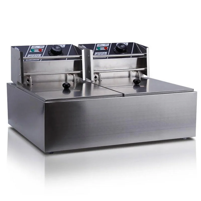 เครื่องทำน้ำผลไม้ XEOLEO 6L + 6L ลึก Fryer Commercial สแตนเลสไฟฟ้า Fryer French Fries ปีกไก่ Fast ความร้อนขนมขบเคี้ยวทอดเครื่...