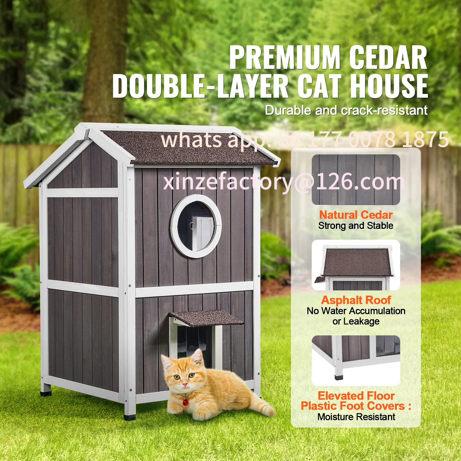 Customizable Outdoor House Weatherproof Feral Shelter for Multiple Cat Large Outdoor Wooden Cat House with Door - view 2