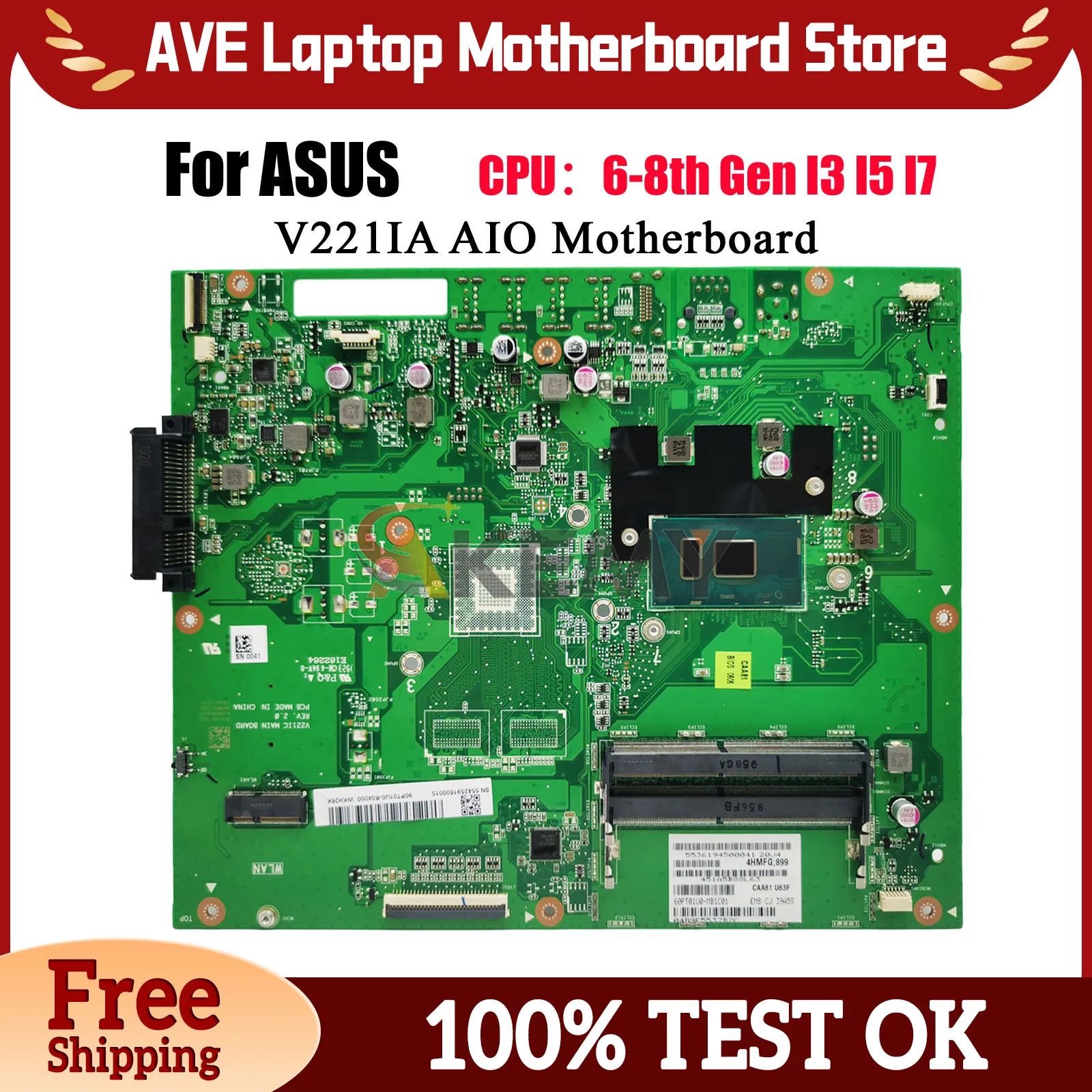 

V221IA Motherboard For ASUS Vivo AiO V221IC V221IA V221I V221ID Mainboard With I3 I5 I7 CPU 100% tests OK fast shipping stk