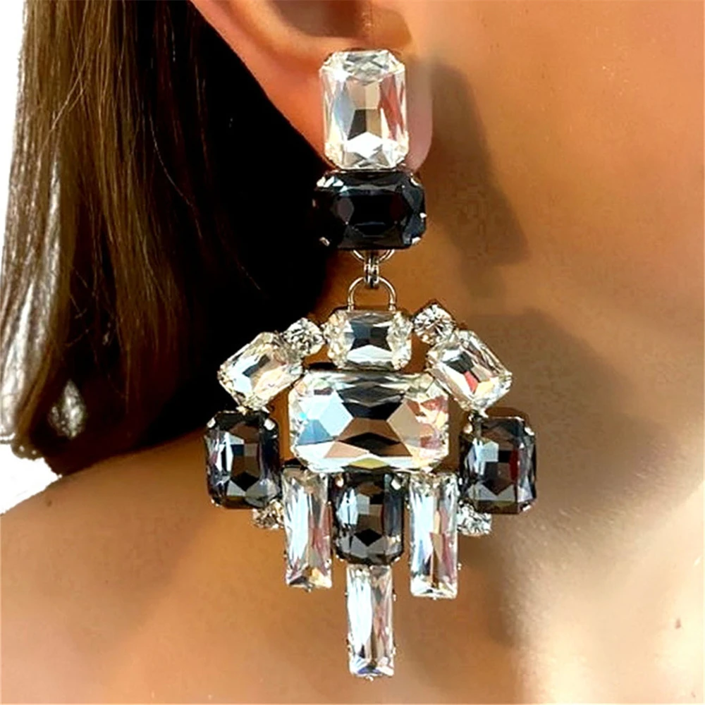 Fashionable Luxury Black White Water Drop Rhinestone Earrings Jewelry Shiny Luxury Ball Party Earrings Crystal Jewelry Earri