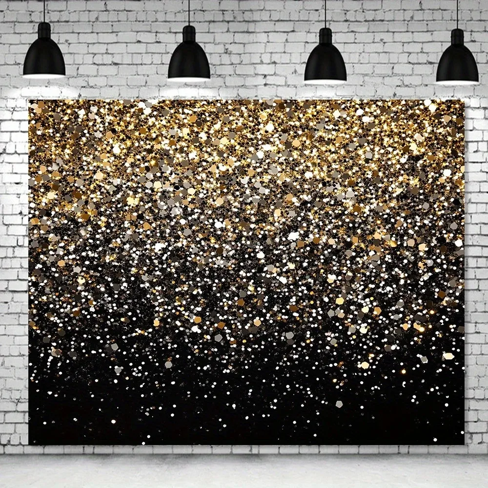 Schwarz-goldener glitzernder Themenbanner-Hintergrundstoff, Geburtstagsfeier für Erwachsene, Familientreffen-Dekoration, Fotografie-Hintergrund