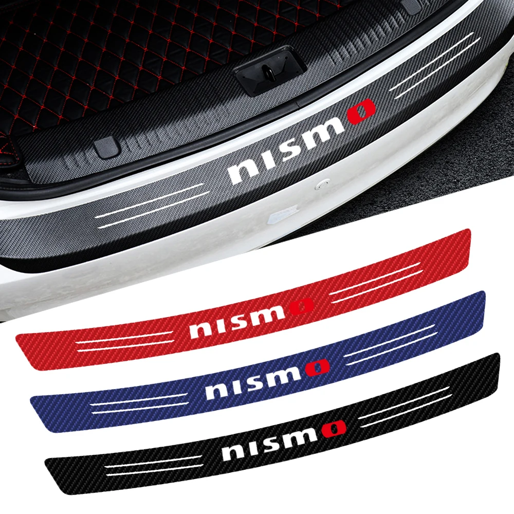 Car Carbon Fiber Logo Trunk RearGuard Plate Bumper Trim stickers For Nissan Nismo X-trail Qashqai Note Juke Sentra Patrol Navara