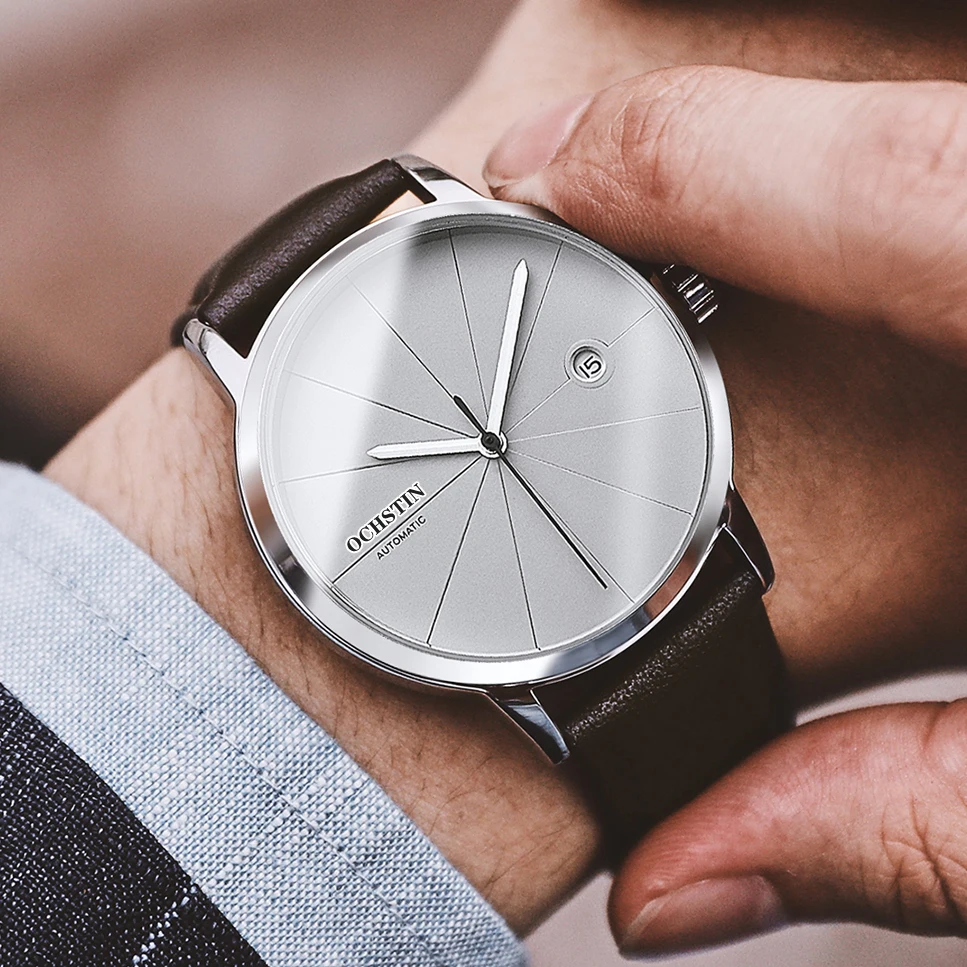 

Men Watch Automatic Mechanical Bussiness Leather Strap Wristwatches Waterproof Classic Auto Date Minimalist Clocks