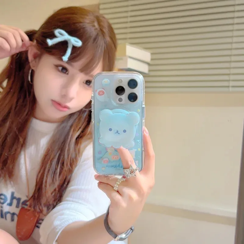 

Подставка с милым медвежонком в японском и корейском стиле для iPhone 15, чехол для телефона Apple 16, 14 pro max