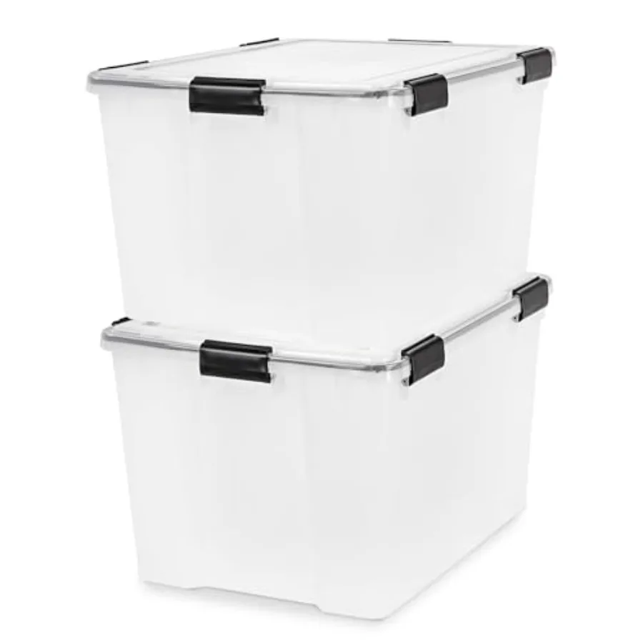 

WeatherPro Storage Bins with Lids,,BPA-Free Plastic Gasket Box with Tight Latch and Seal, Stackable Nestable Tote Tub - Clear/B