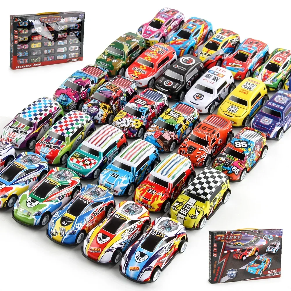 30Pcs Alloy Racing Cars Storage Box Iron Sheet Car Set Rebound Car Multiple Alloy Car Collections Children's Toys Birthday Gifts