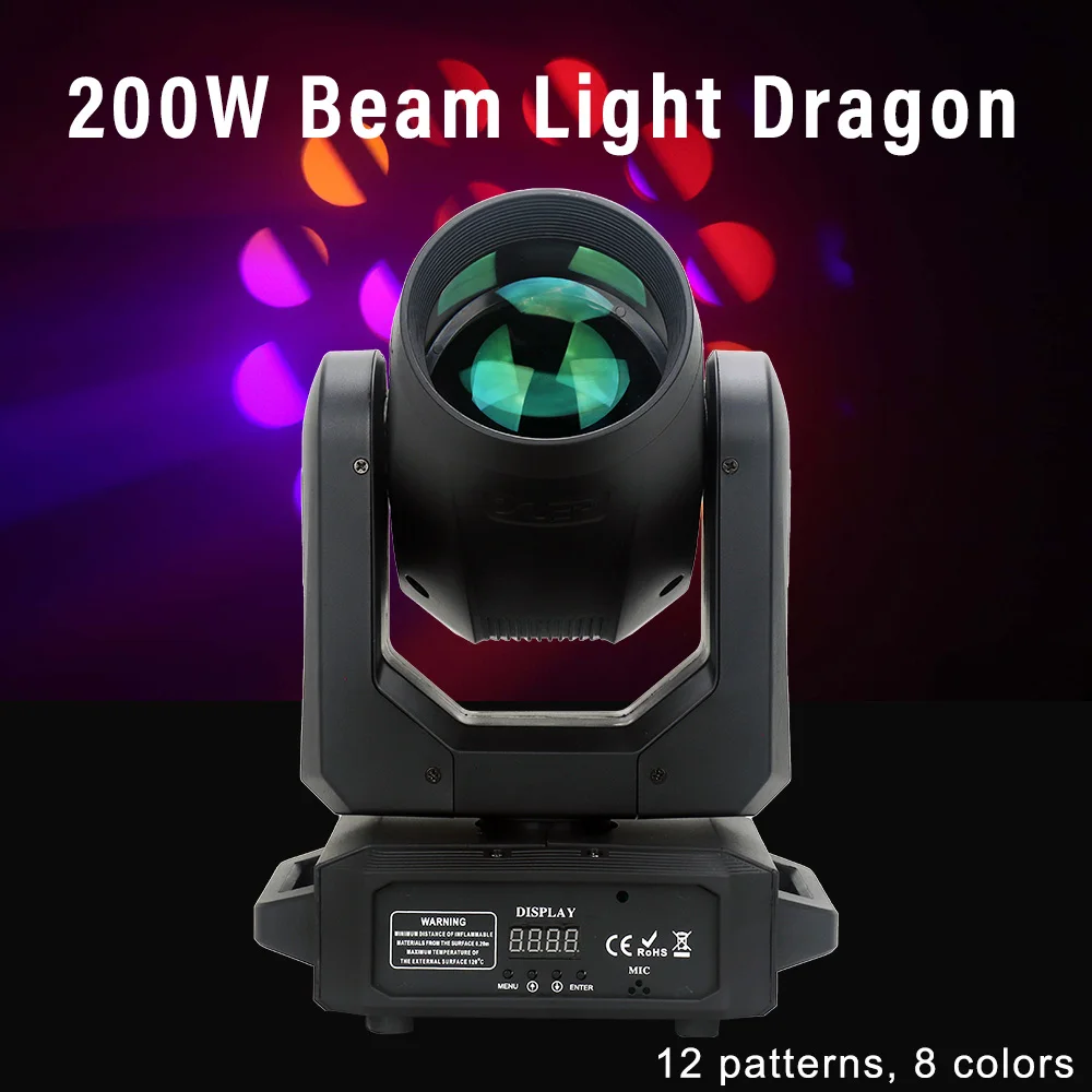 LED Moving Head Light 200W Beam+Spot+18 Rotating Prisms+Rainbow 12 Gobo 8 Color Effect Dj Dmx Stage Light Effect Light Disco Bar