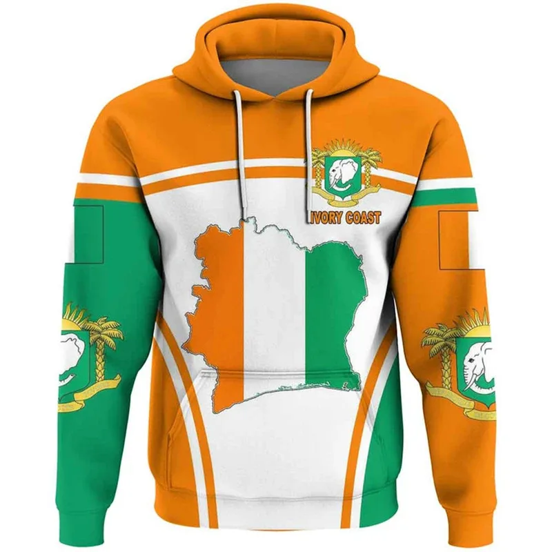 1 Piece Custom Your Picture Ivory Coast Flag Map Graphic Sweatshirts CI National Emblem Zip Up Hoodie For Men Clothing Casual Ma