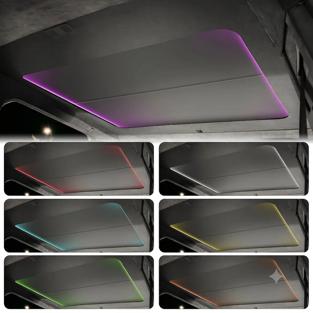 Power Roof Sunshade Voice Control RGB Ambient Light UV Protection Electric Sunroof Blind Dual Button for Tesla Cybertruck 2024