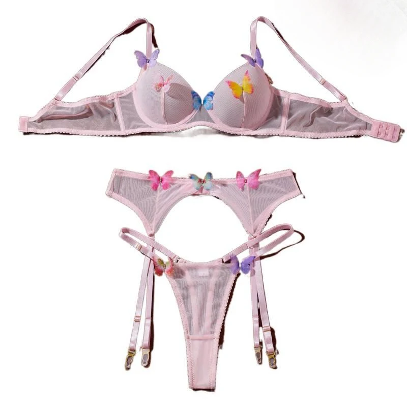 Bikini ultra-thin mesh three-piece French-style lingerie swimsuit