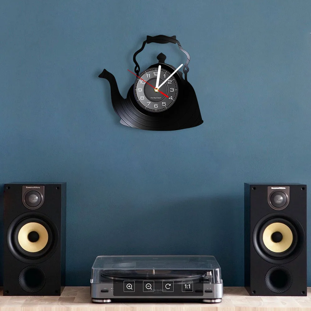 Modern Kitchen Artwork Teapot Wall Clock Tea Room Wall Decor Teapot Retro Vinyl Record Wall Clock Kitchen Decorative Wall Watch image 4