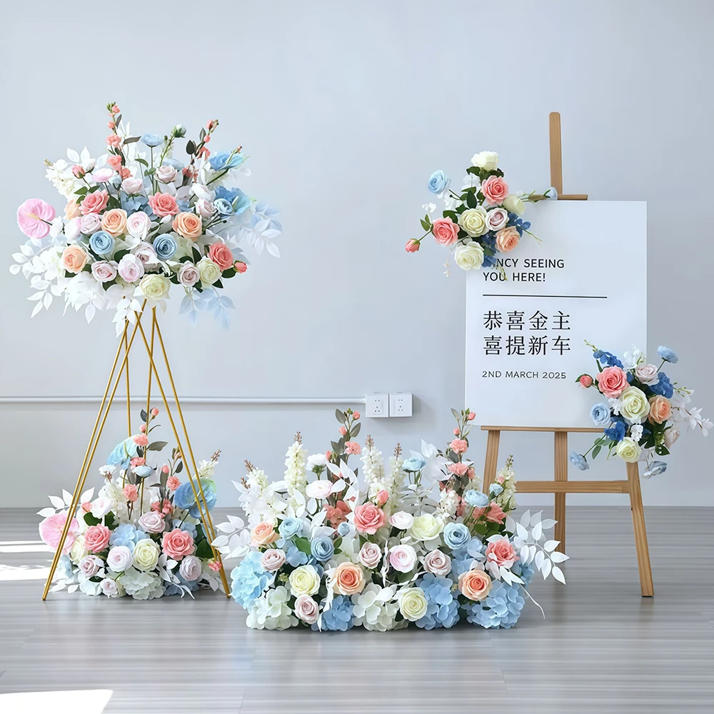 

Pink Blue Artificial Floral Ball Row Backdrop Wedding Arch Road Leads Flowers Table Centerpieces for Party Event Propdecoration