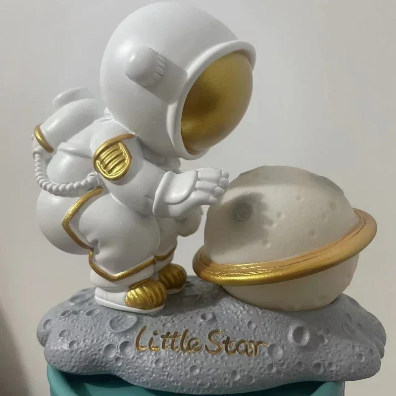 Astronaut Ornament Yellow Moon Ambient Light Office Wine Cooler Decorations Modern Astronaut Desktop Ornaments Modeling