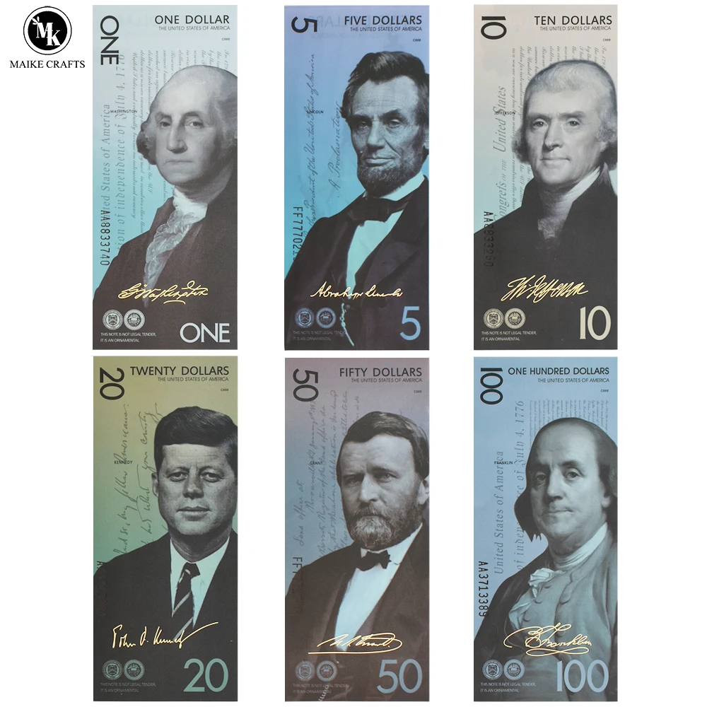 

New 1/5/10/20/50/100 USD Gold Foil Banknote George Washington Benjamin Franklin President Paper Money Collection Holiday Gifts