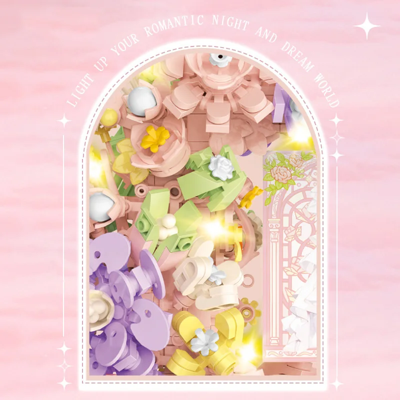 Idee Architectuur Rose Bouwsteen Sterrenlicht BLOEM Maan Muziekdoos Bakstenen Constructiespeelgoed Met Licht Voor Meisjes Geschenken