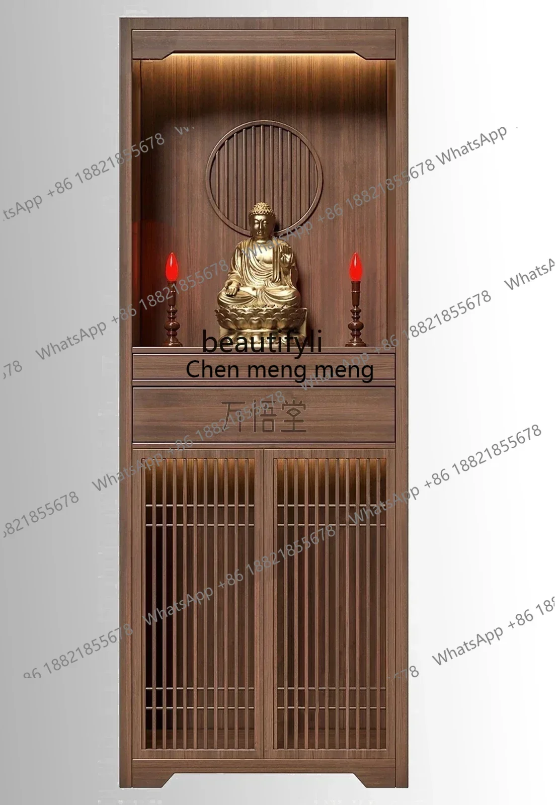 new lt New Chinese-style solid wood two-layer Buddhist niche vertical cabinet for home use, Guanyin, modern simple table cabinet
