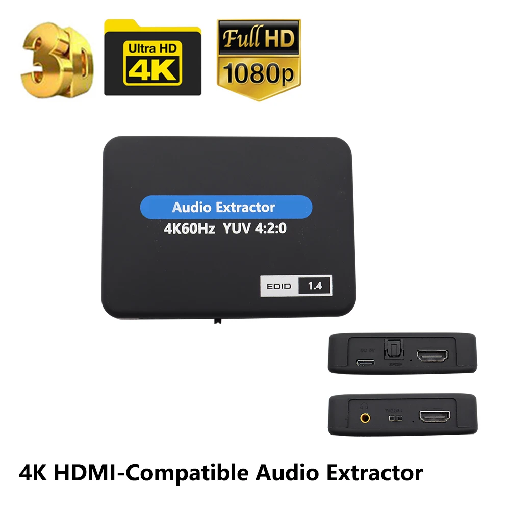 4K HDMI-Compatible Audio Extractor Optical Toslink SPDIF + 3.5mm Audio Stereo Extractor Adapter For Fire TV Xbox PS4 PS5 Laptop