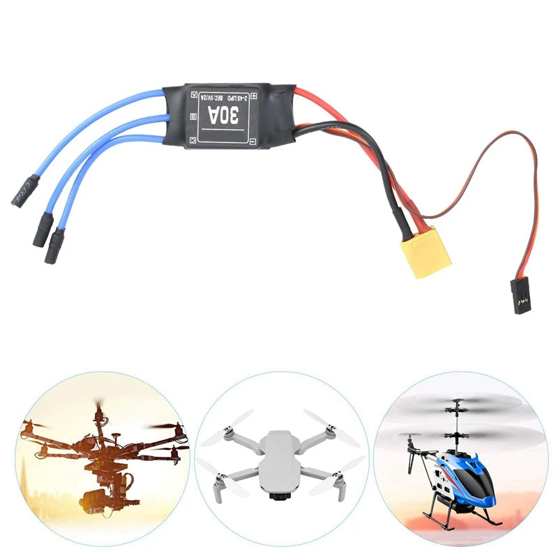 RC sem escova ESC elétrico controlador de velocidade, T Plug, 2-4S, 30A, 5V, 2A, 2 para 4S, bateria Lipo, Multicopter, Quadcopter, durável, 4pcs