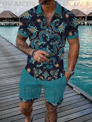 Conjunto de Polo con estampado de dragón Retro para hombre, traje informal con estampado 3D